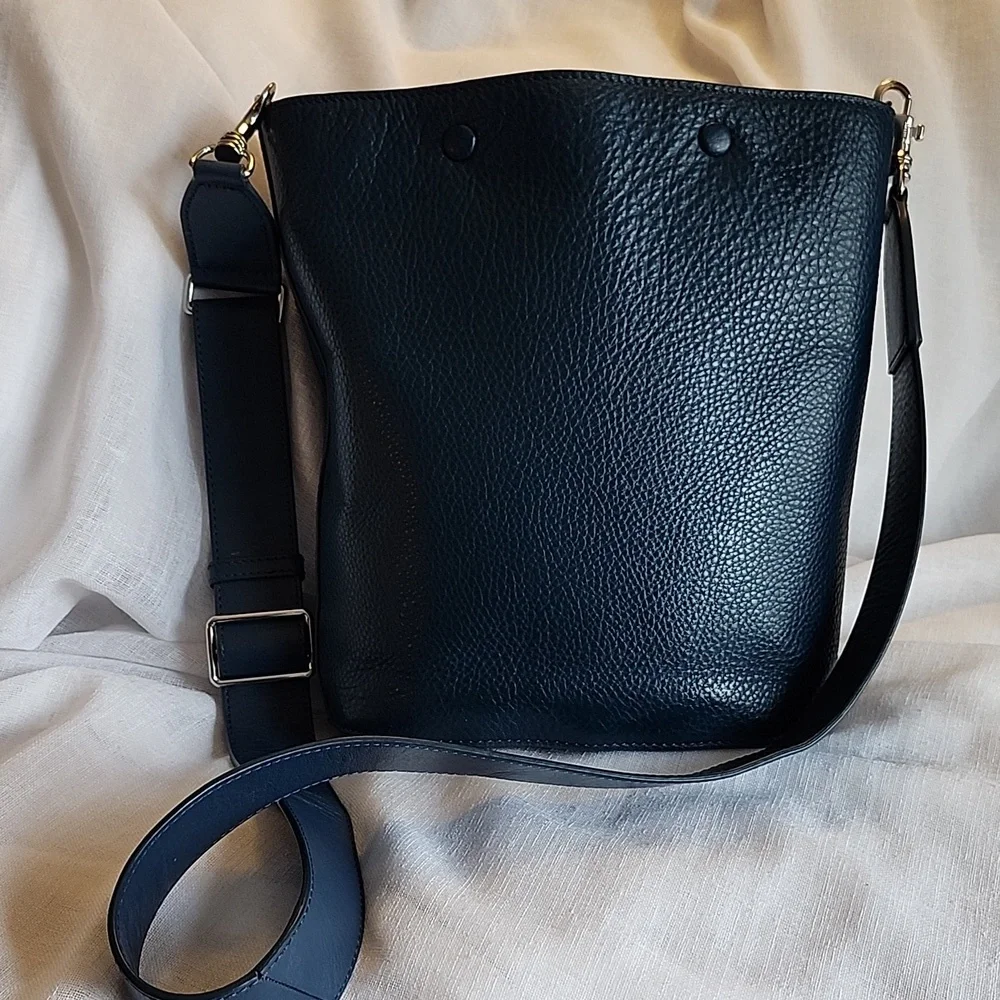 Steven Alan Ex Cond Blue Denim Pebble Leather Bucket Crossbody Bag, $64